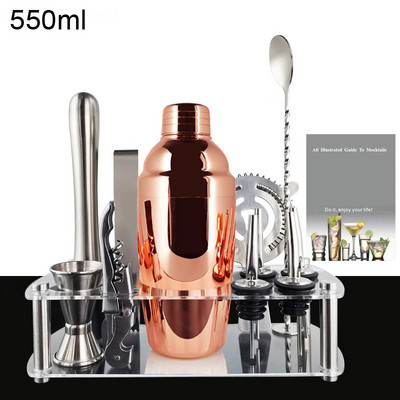 12Gb Boston Black Rose Gold kokteiļu šeikeris nerūsējošā tērauda bārmeņu komplekta bārs 550ml 750ml 800ml kratītāju rīku komplekts ar statīvu