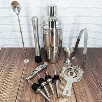 550/750ml από ανοξείδωτο ατσάλι Martini Mixer Cocktail Shaker Set Bartender Kit, Muddler, Spoon, jigger, 4 pourers, Recipes Booklet