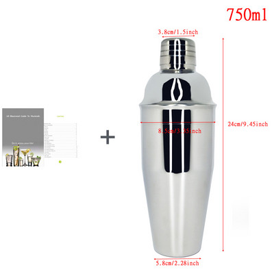 550/750 ml nerūsējošā tērauda Martini miksera kokteiļu kratītāja komplekts bārmeņa komplekts, maisītājs, karote, džigers, 4 lietiņas, recepšu buklets