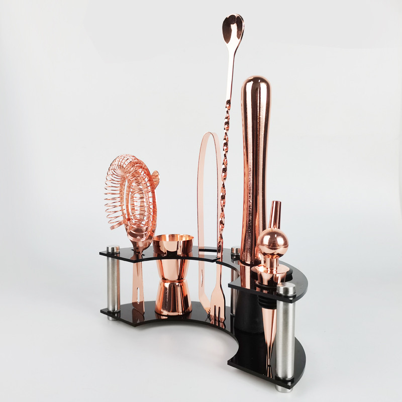 Bāra rīku komplekts kokteiļu gatavošanas komplekts ar statīva karoti muddler sietiņu, ledus knaibles, ideāls dzērienu sajaukšanas rīku komplekts, bārmeņa komplekts