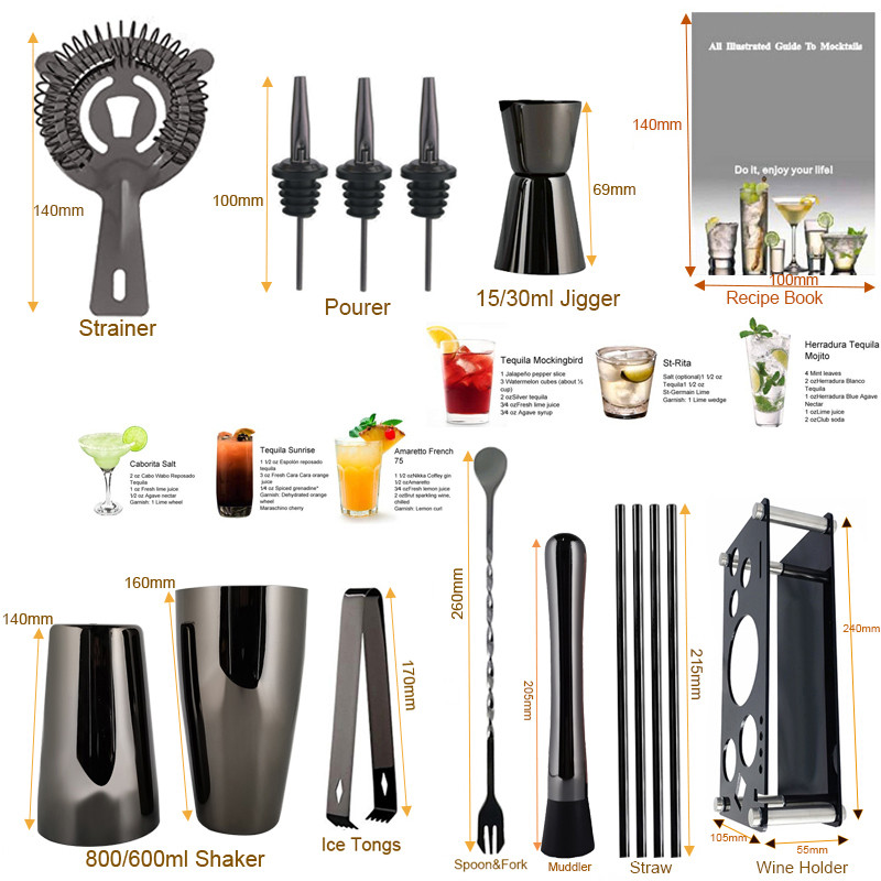 Kokteilių plaktuvas Boston Shakers rinkinys Barmender Stainless Steel 800/600ml 550ml Bartending Kit 3-12 vnt Baro įrankių rinkinys su stovu