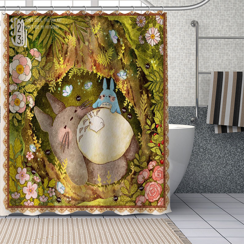 Pielāgoti Totoro Anime dušas aizkari DIY vannas istabas aizkaru audums mazgājams poliesters vannas mākslas dekoram