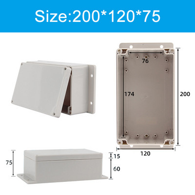 Pie sienas stiprināmi āra pelēki plastmasas korpusi, pielāgoti IP65 ABS ūdensnecaurlaidīga elektriskā sadales kārba vai nu auss elektriskā projekta kaste
