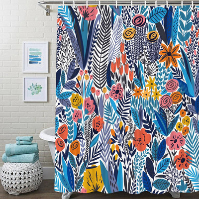 Tropu zaļo augu lapas dušas aizkari Retro multfilma ar ziediem Vannas istabas aizkari Ūdensizturīgs poliestera mājas dekors vannas ekrāns