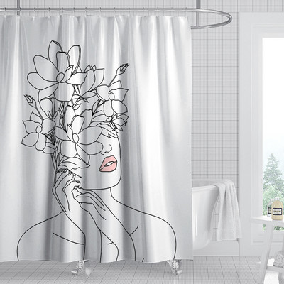 Fehér zuhanyfüggöny Simple Art Line női függönyök konyhához Vízálló poliészter fürdőszobai kiegészítők Fürdőfüggöny Cortina