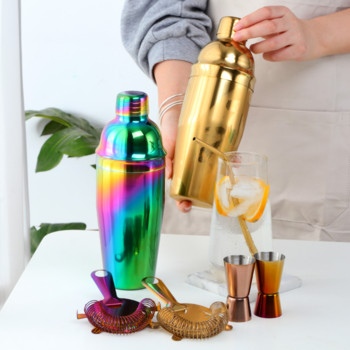 Шейкър от неръждаема стомана Комплект шейкъри за коктейли с мерителна чаша и филтър за лед Комплект бомби Чаша за ръчен шейкър Изискан шейкър Бар Инструмент
