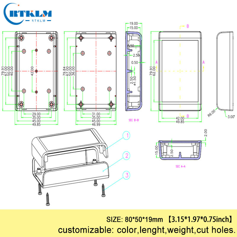 DIY plastično kućište kućište elektronički projekt kućište instrumenata električna razvodna kutija mala razvodna kutija 80*50*19 mm