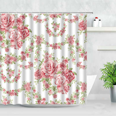 Cvjetne vodootporne zavjese za tuširanje Ružičasto cvijeće Biljka Siva pozadina Otisnuta tkanina Kupaonski paravan Zavjesa za kadu Cortina Baño