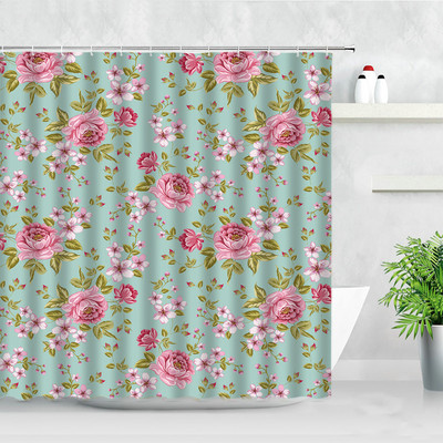Cvjetne vodootporne zavjese za tuširanje Ružičasto cvijeće Biljka Siva pozadina Otisnuta tkanina Kupaonski paravan Zavjesa za kadu Cortina Baño