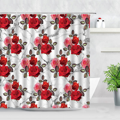 Cvjetne vodootporne zavjese za tuširanje Ružičasto cvijeće Biljka Siva pozadina Otisnuta tkanina Kupaonski paravan Zavjesa za kadu Cortina Baño