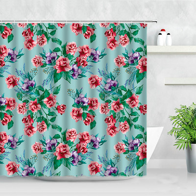 Cvjetne vodootporne zavjese za tuširanje Ružičasto cvijeće Biljka Siva pozadina Otisnuta tkanina Kupaonski paravan Zavjesa za kadu Cortina Baño