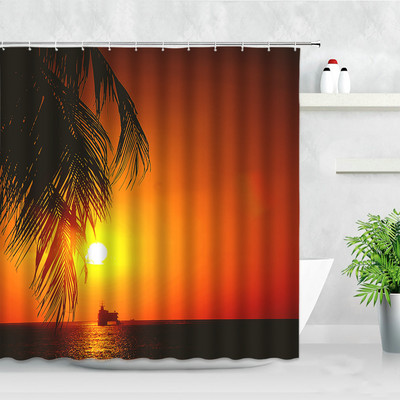3D druka Piejūras pludmale saulriets ainava dušas aizkari tropu augu koki dabas ainava poliestera aptumšojoši vannas istabas aizkari