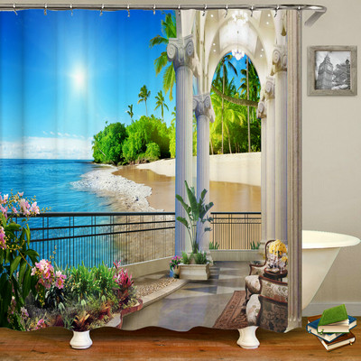 3D druka Piejūras pludmale saulriets ainava dušas aizkari tropu augu koki dabas ainava poliestera aptumšojoši vannas istabas aizkari
