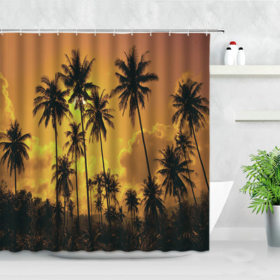 3D druka Piejūras pludmale saulriets ainava dušas aizkari tropu augu koki dabas ainava poliestera aptumšojoši vannas istabas aizkari