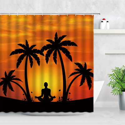 3D druka Piejūras pludmale saulriets ainava dušas aizkari tropu augu koki dabas ainava poliestera aptumšojoši vannas istabas aizkari