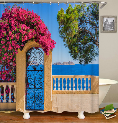 3D druka Piejūras pludmale saulriets ainava dušas aizkari tropu augu koki dabas ainava poliestera aptumšojoši vannas istabas aizkari