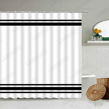 Черно-бяла карирана завеса за душ Творчески раирани геометрични завеси за баня от средата на века Модерен декор за баня
