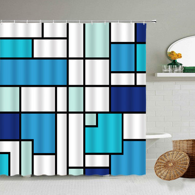 Juodos ir baltos spalvos languotos dušo užuolaidos Kūrybiškos dryžuotos vidurio amžiaus sujungimo geometrinės vonios užuolaidos Modernaus audinio vonios kambario dekoras