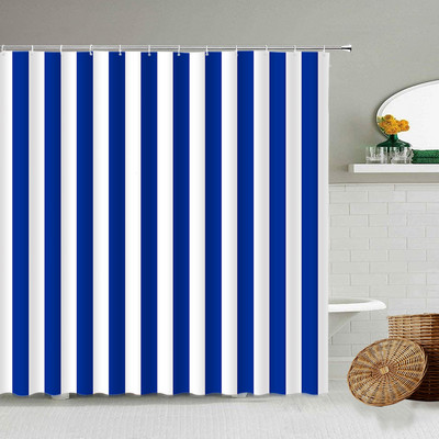 Juodos ir baltos spalvos languotos dušo užuolaidos Kūrybiškos dryžuotos vidurio amžiaus sujungimo geometrinės vonios užuolaidos Modernaus audinio vonios kambario dekoras