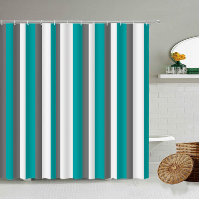 Juodos ir baltos spalvos languotos dušo užuolaidos Kūrybiškos dryžuotos vidurio amžiaus sujungimo geometrinės vonios užuolaidos Modernaus audinio vonios kambario dekoras