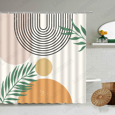 Juodos ir baltos spalvos languotos dušo užuolaidos Kūrybiškos dryžuotos vidurio amžiaus sujungimo geometrinės vonios užuolaidos Modernaus audinio vonios kambario dekoras