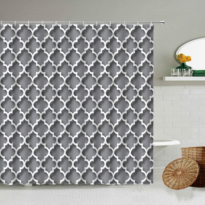 Juodos ir baltos spalvos languotos dušo užuolaidos Kūrybiškos dryžuotos vidurio amžiaus sujungimo geometrinės vonios užuolaidos Modernaus audinio vonios kambario dekoras