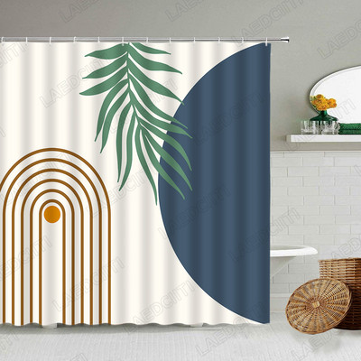 Juodos ir baltos spalvos languotos dušo užuolaidos Kūrybiškos dryžuotos vidurio amžiaus sujungimo geometrinės vonios užuolaidos Modernaus audinio vonios kambario dekoras