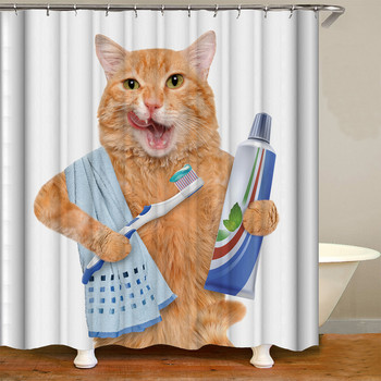 Αστεία χαριτωμένη κουρτίνα μπάνιου γάτας 3D εκτύπωσης Ζώο αδιάβροχο πολυεστερικό ύφασμα Διακόσμηση σπιτιού Κουρτίνα μπάνιου Αξεσουάρ μπάνιου