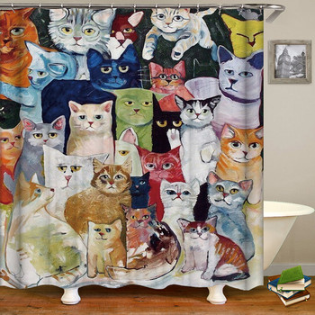 Забавна, сладка котка, завеса за душ, 3D печат, животно, водоустойчив полиестерен плат, декорация на дома, завеса за параван за баня Аксесоар за баня