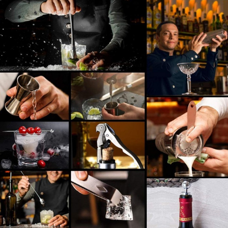 Set shakera za koktele Štanglice Miješana pića Drvo Stalak za pohranu Jigger Žlica za miješanje Hlijepa Alati za barmena Alati za barmen Mocktail alati