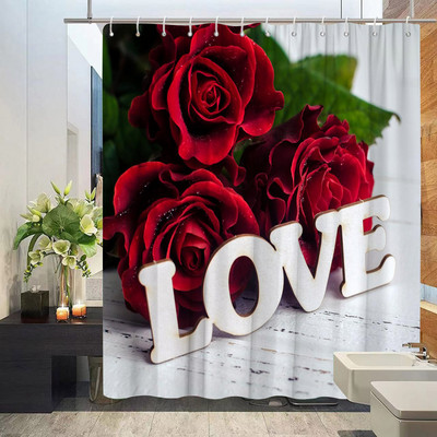 Balto audinio sodyba su gėlėmis dušo užuolaidos žalios atogrąžų lapų paukščių rožės gėlių augalų peizažas Vonios kambario užuolaidų komplektas su kabliukais