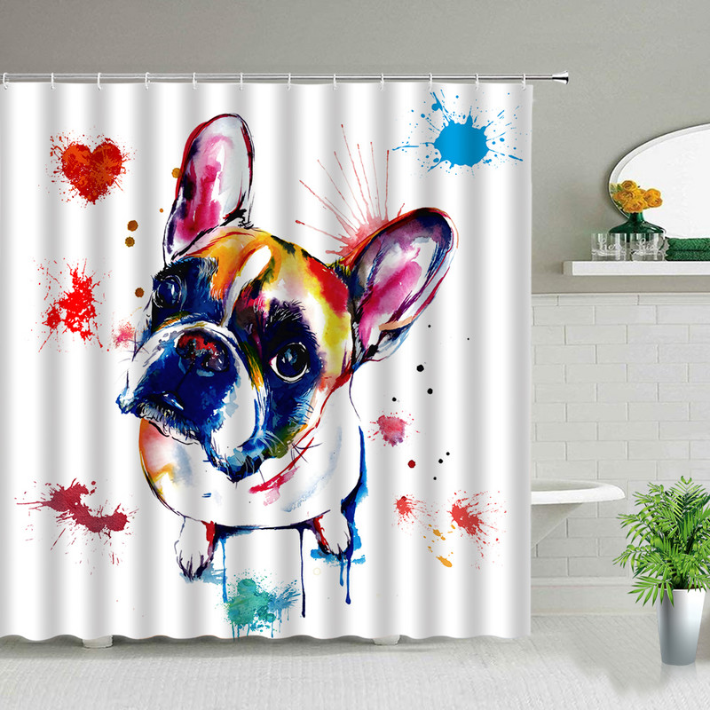 Mačka Pas Krava Set zavjesa za tuširanje Slatke životinje Kupaonske zavjese Tkanina Božićni kućni dekor za kupaonicu Set kupaonskih dodataka