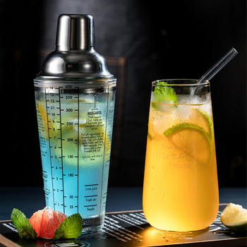 Ανοξείδωτο ατσάλι Snow Grams Cup 400ML Scale Cocktail Mixing Glass Cup Shaker Bartender Μπουκάλι νερού φρούτων Εργαλεία Barware