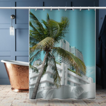 Sunset Sea Landscape Душ завеса 3D печат Палмово дърво против мухъл Водоустойчиви завеси за баня Домашна декорация на стени Завеси за баня