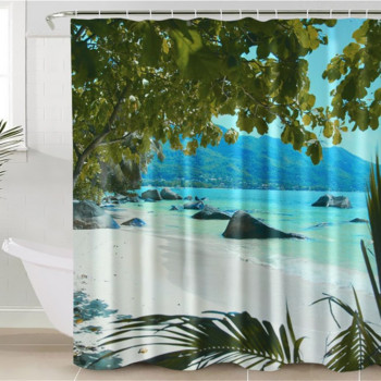 Sunset Sea Landscape Душ завеса 3D печат Палмово дърво против мухъл Водоустойчиви завеси за баня Домашна декорация на стени Завеси за баня