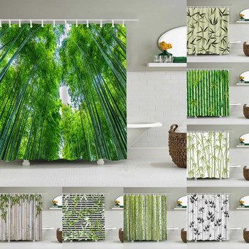 Зелена бамбукова панда завеса за душ Китайски стил Природа Пейзаж Растение Градинска природа Водоустойчива завеса за баня Параван