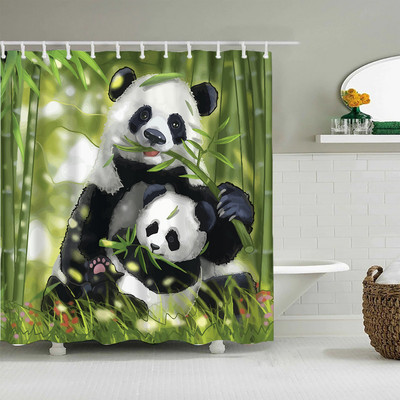 Zelena bambusova panda zavjesa za tuširanje Kineski stil Priroda Krajolik Biljni vrtni krajolik Vodootporna kupaonska zavjesa Paravan