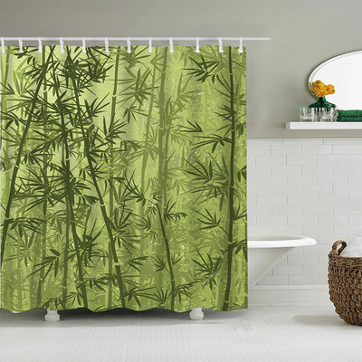 Zelena bambusova panda zavjesa za tuširanje Kineski stil Priroda Krajolik Biljni vrtni krajolik Vodootporna kupaonska zavjesa Paravan