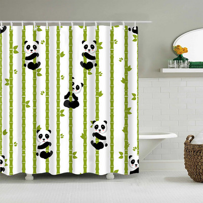 Zelena bambusova panda zavjesa za tuširanje Kineski stil Priroda Krajolik Biljni vrtni krajolik Vodootporna kupaonska zavjesa Paravan