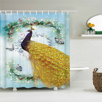 Peacocks Κουρτίνες μπάνιου Πουλιά πουπουλένια κουρτίνες μπάνιου 3d ρετρό λουλούδι αδιάβροχη οθόνη μπάνιου από πολυεστέρα Διακόσμηση τοίχου σπιτιού Baño
