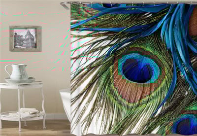 Paunove zavjese za tuširanje Ptičje perje Kupaonske zavjese 3d Retro cvijet Vodootporni poliester Paravan za kupaonicu Kućni zidni dekor Baño