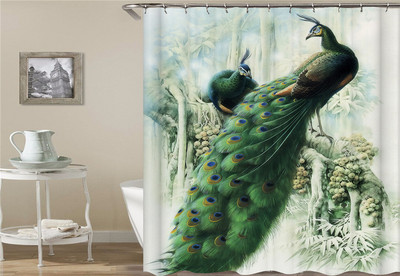 Paunove zavjese za tuširanje Ptičje perje Kupaonske zavjese 3d Retro cvijet Vodootporni poliester Paravan za kupaonicu Kućni zidni dekor Baño