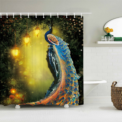 Paunove zavjese za tuširanje Ptičje perje Kupaonske zavjese 3d Retro cvijet Vodootporni poliester Paravan za kupaonicu Kućni zidni dekor Baño