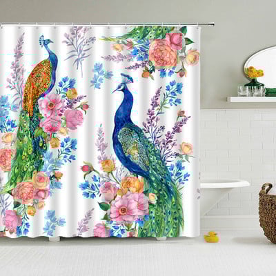 Paunove zavjese za tuširanje Ptičje perje Kupaonske zavjese 3d Retro cvijet Vodootporni poliester Paravan za kupaonicu Kućni zidni dekor Baño