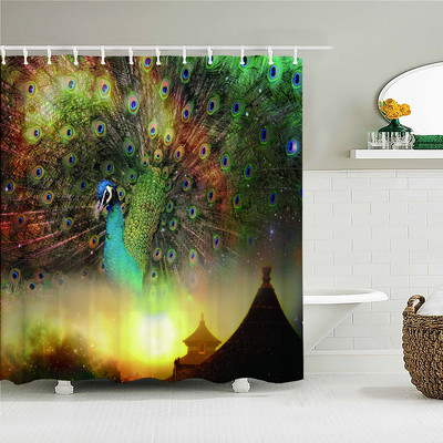 Paunove zavjese za tuširanje Ptičje perje Kupaonske zavjese 3d Retro cvijet Vodootporni poliester Paravan za kupaonicu Kućni zidni dekor Baño