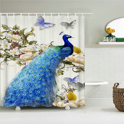 Paunove zavjese za tuširanje Ptičje perje Kupaonske zavjese 3d Retro cvijet Vodootporni poliester Paravan za kupaonicu Kućni zidni dekor Baño
