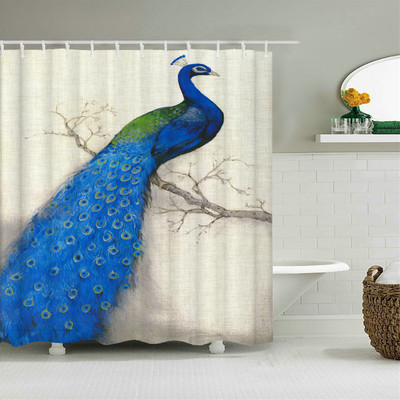 Paunove zavjese za tuširanje Ptičje perje Kupaonske zavjese 3d Retro cvijet Vodootporni poliester Paravan za kupaonicu Kućni zidni dekor Baño