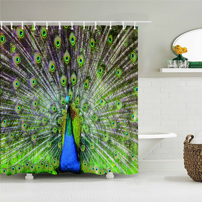 Paunove zavjese za tuširanje Ptičje perje Kupaonske zavjese 3d Retro cvijet Vodootporni poliester Paravan za kupaonicu Kućni zidni dekor Baño