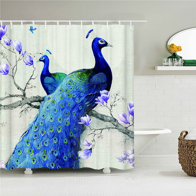Paunove zavjese za tuširanje Ptičje perje Kupaonske zavjese 3d Retro cvijet Vodootporni poliester Paravan za kupaonicu Kućni zidni dekor Baño