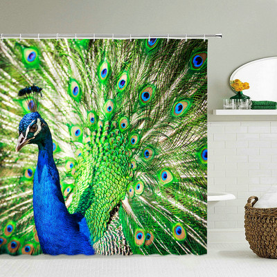 Paunove zavjese za tuširanje Ptičje perje Kupaonske zavjese 3d Retro cvijet Vodootporni poliester Paravan za kupaonicu Kućni zidni dekor Baño